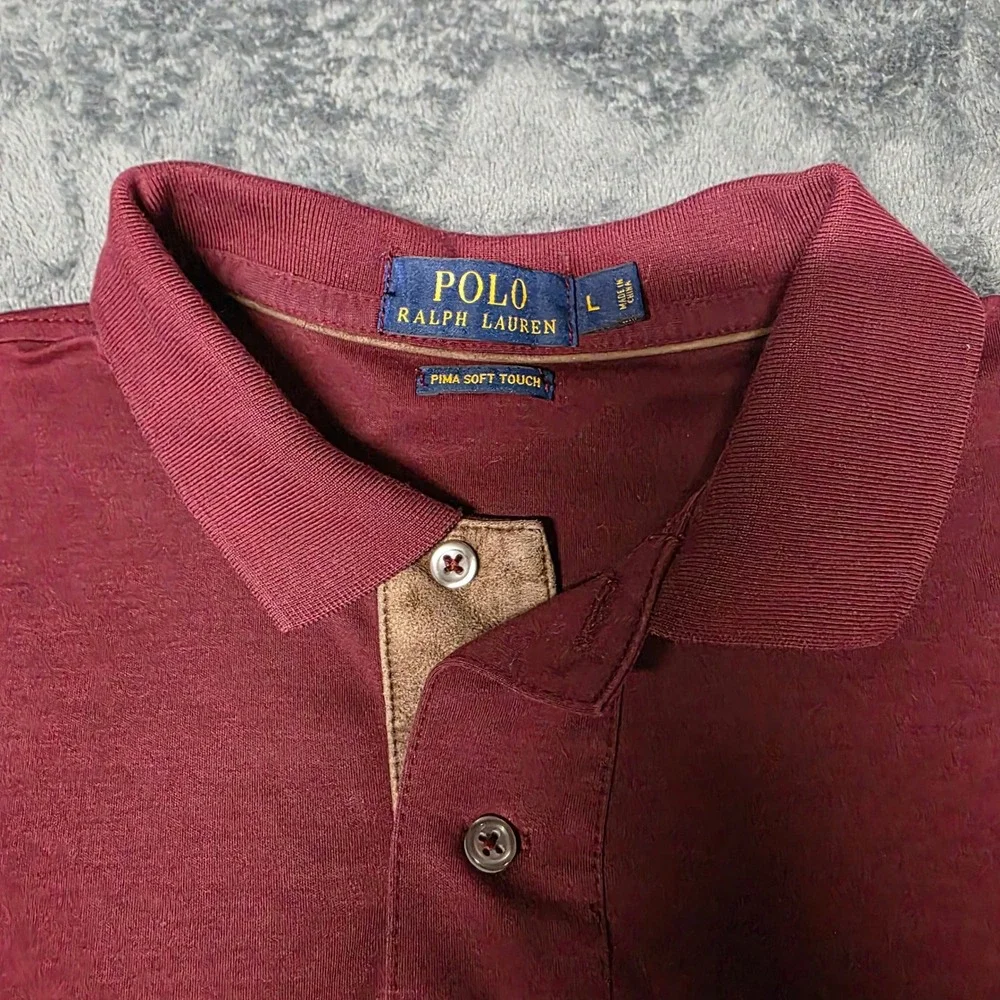 Polo Ralph Lauren Polo Shirt Mens L Pima Soft Touch LongSleeve Burgundy Classic